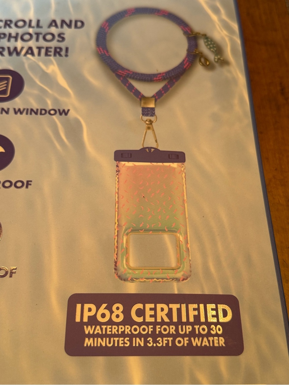 Iridescent Pink Waterproof Phone Pouch with Blue Strap - Picture 8 of 12
